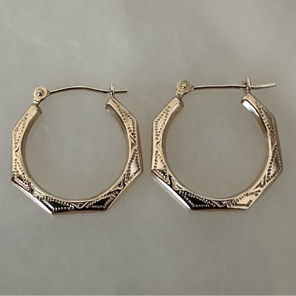 14k Solid Gold Hoop Earrings - Picture 3 of 16